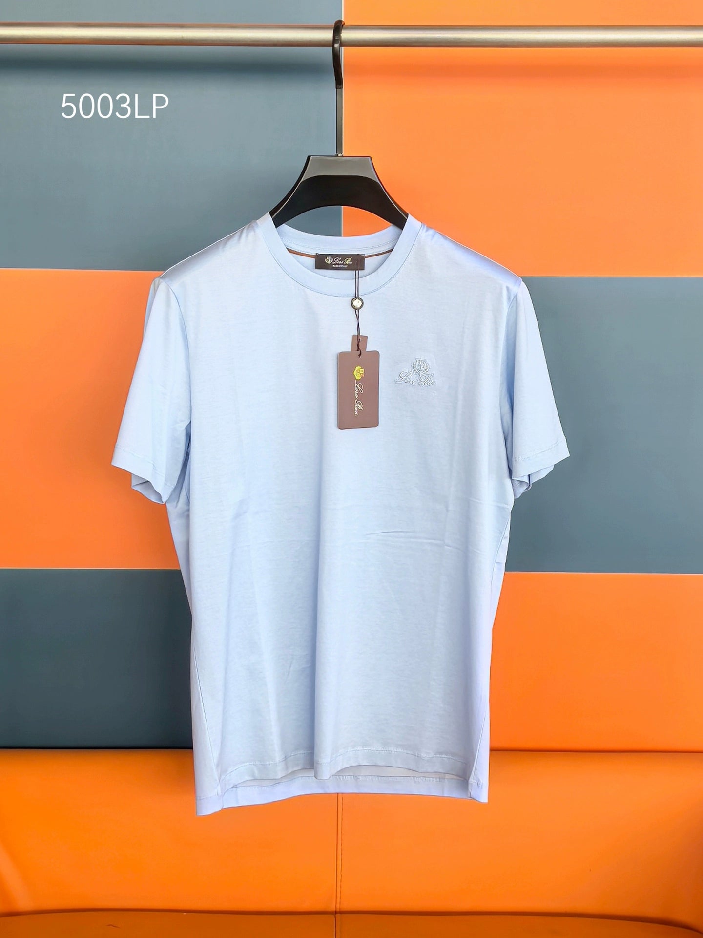 LP Italy 25ss solid color embroidered mercerized cotton comfortable breathable round neck casual short-sleeved T-shirt