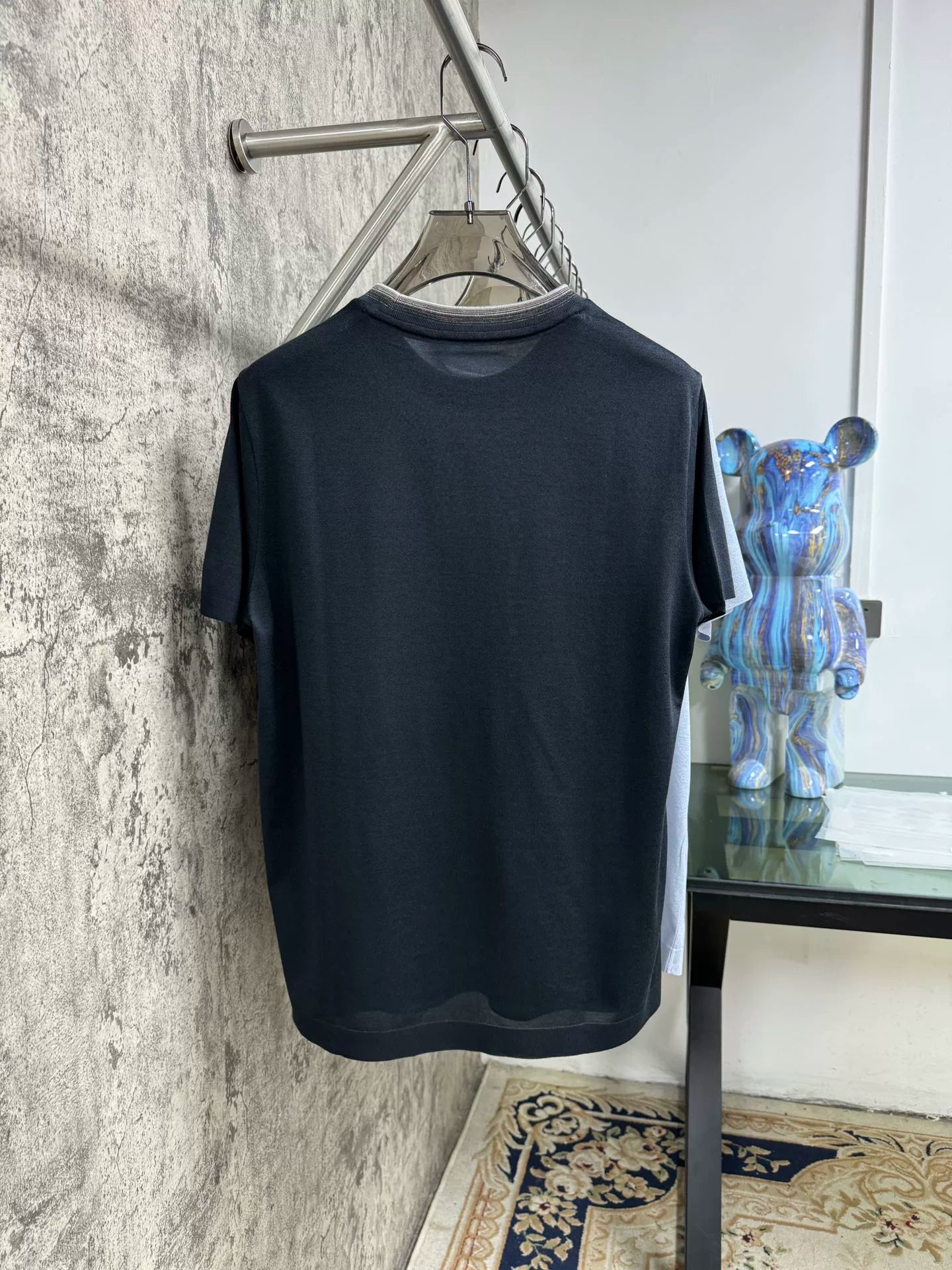 LP Italy 25SS solid color gradual change collar comfortable versatile crew neck bottoming shirt casual short sleeve T-shirt