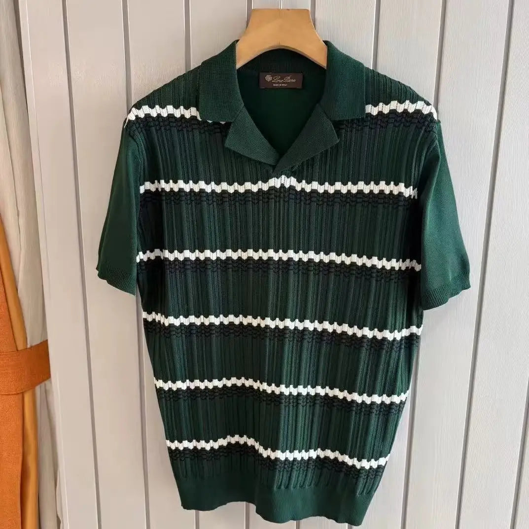LP 25ss rhombus cashmere mulberry silk lapel short-sleeved casual polo shirt