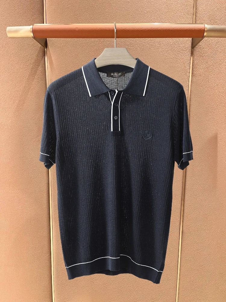 LP Italy 25ss business lapel knitted sweater men's casual short-sleeved polo shirt