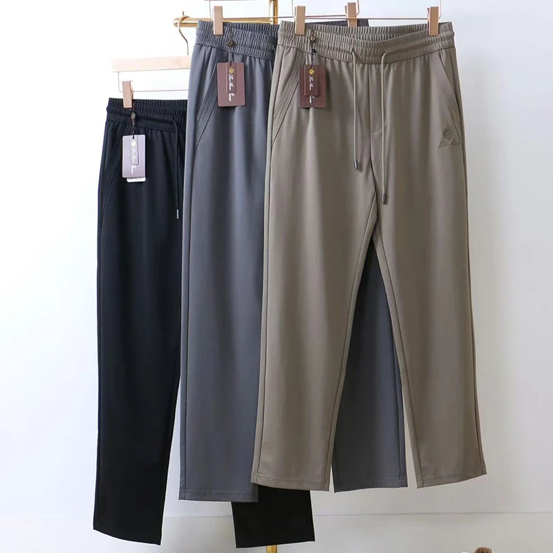 LP Embroidered Badge Solid Color Straight Drawstring Sports Jogging Casual Pants