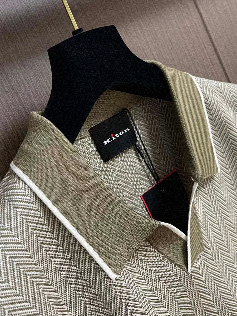 قميص بولو كاجوال بأكمام قصيرة من Kiton Italian 25ss مصنوع من مزيج القطن والحرير