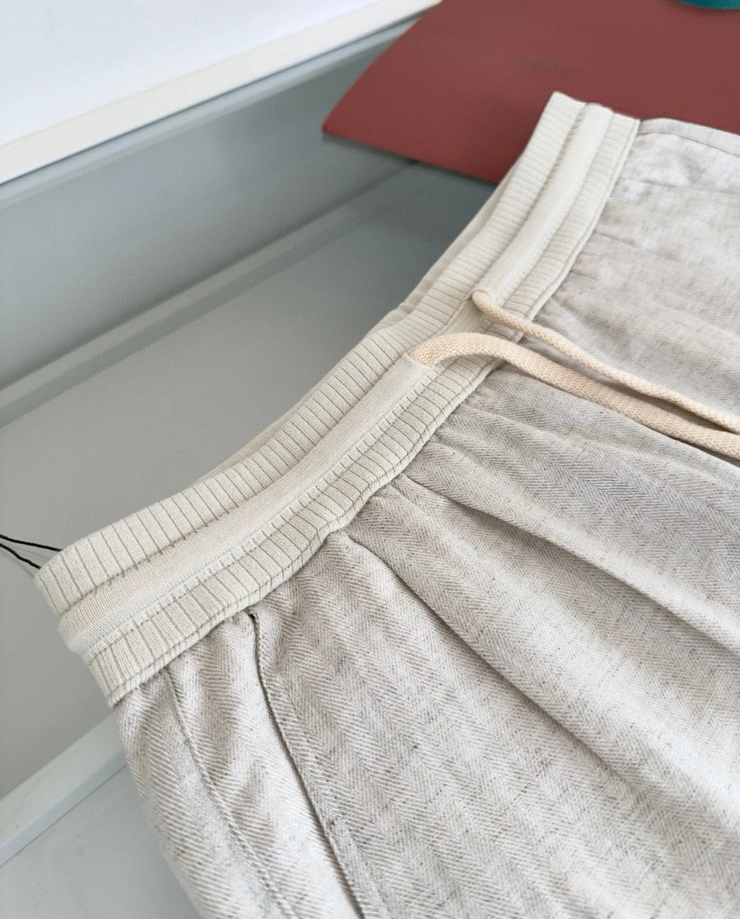 LP Italian old money style 25ss linen tencel elastic waist tether straight casual pants