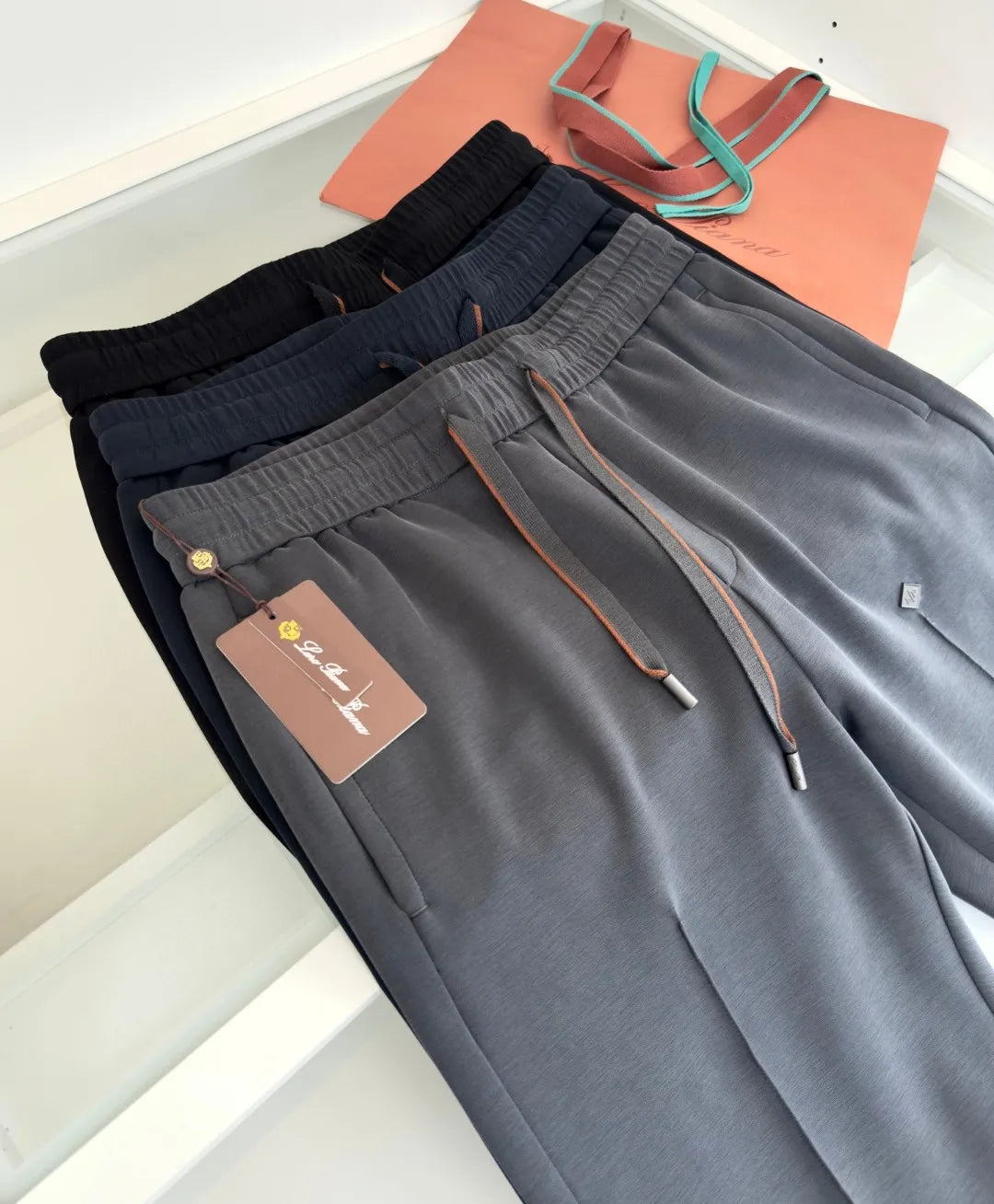 LP Italian 25ss cotton-blend soft elastic waist tether straight casual pants