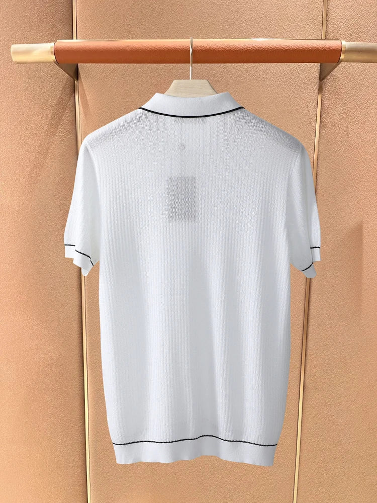 LP Italy 25ss business lapel knitted sweater men's casual short-sleeved polo shirt