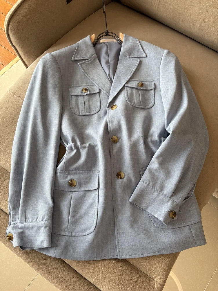 LP Italian Linen Elite Business Lapel Multi-Pocket Hunting Men's Jacket