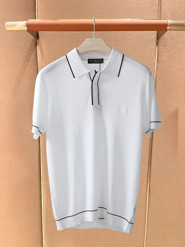 LP Italy 25ss business lapel knitted sweater men's casual short-sleeved polo shirt
