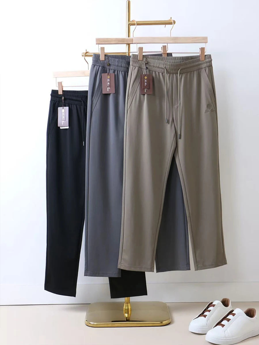LP Embroidered Badge Solid Color Straight Drawstring Sports Jogging Casual Pants