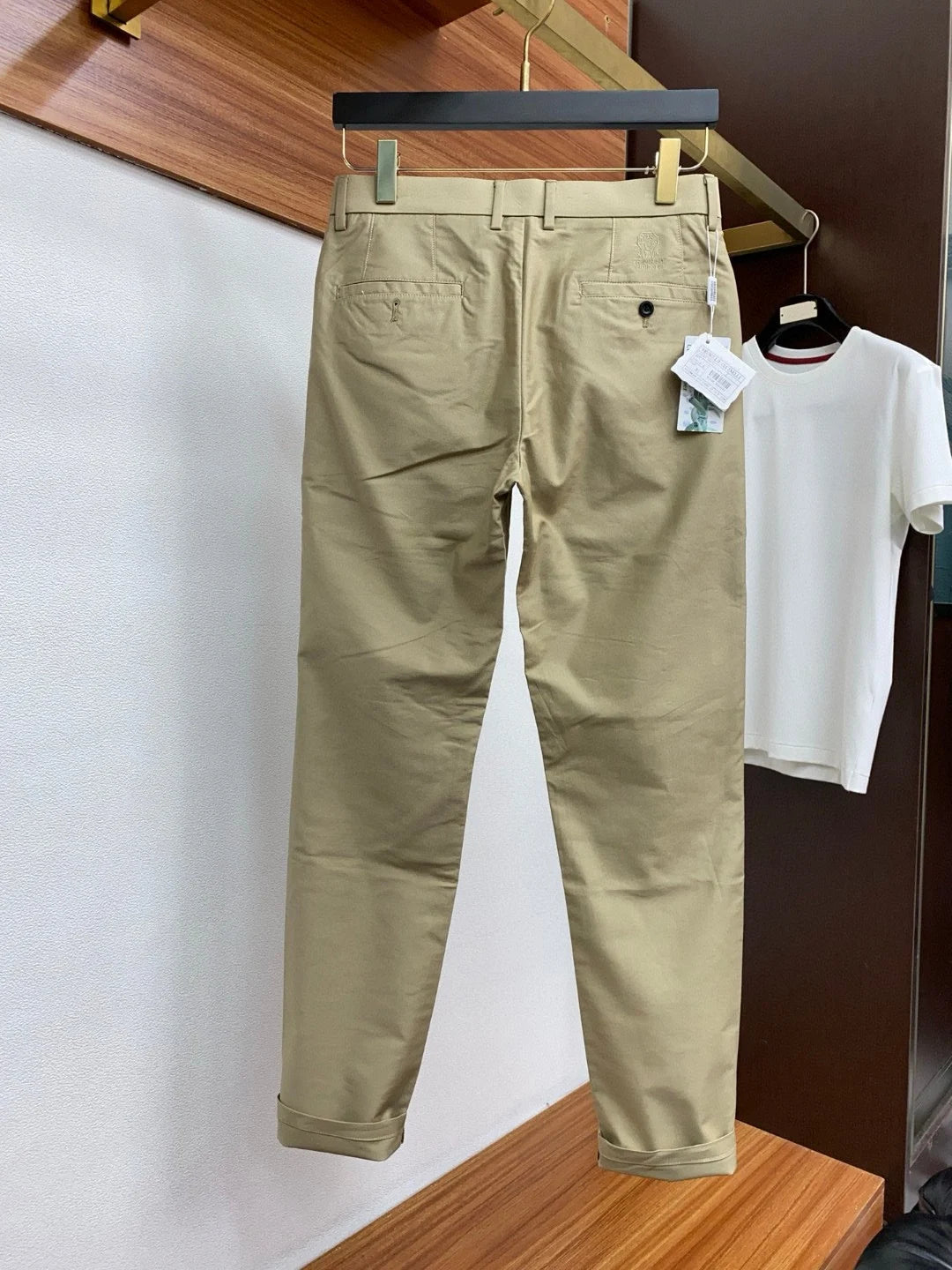 بنطلون كاجوال BC old money wind 25ss slim-fit مطرز صغير مستقيم بسيط بلون سادة
