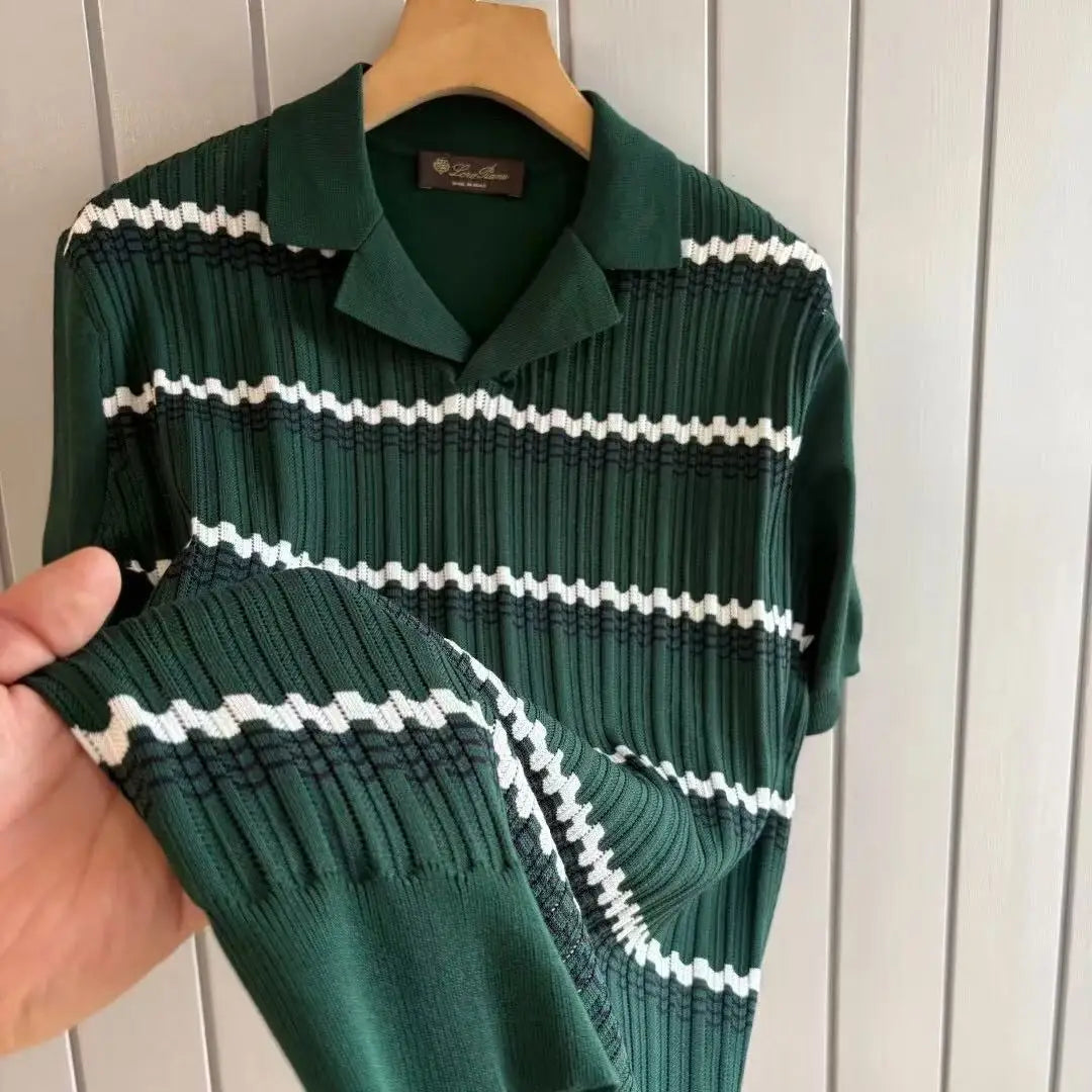 LP 25ss rhombus cashmere mulberry silk lapel short-sleeved casual polo shirt
