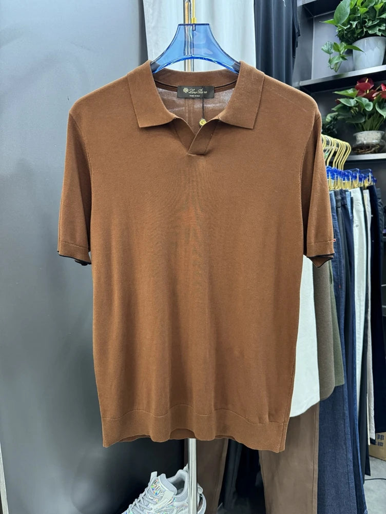 LP old money wind knitted business casual lapel short-sleeved T-shirt POLO shirt