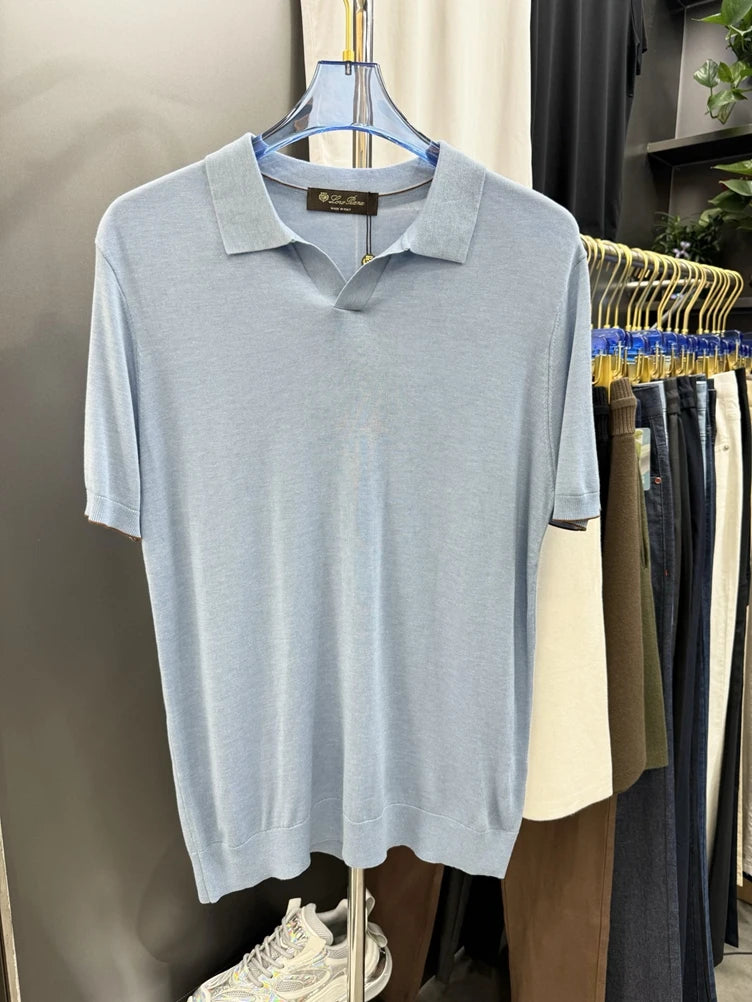 LP old money wind knitted business casual lapel short-sleeved T-shirt POLO shirt
