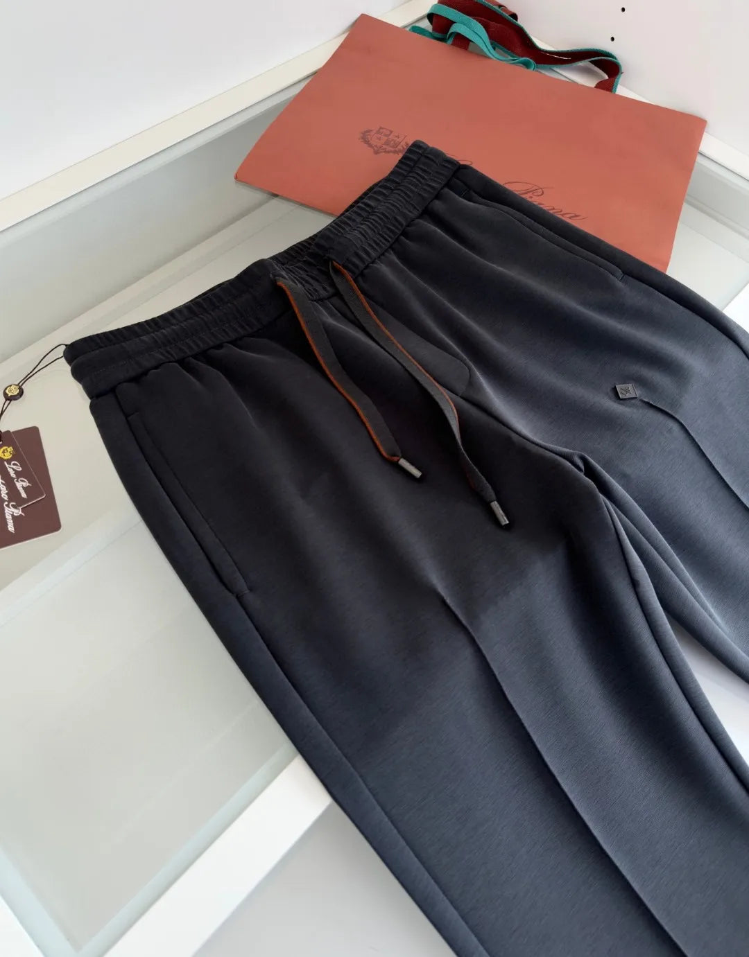 LP Italian 25ss cotton-blend soft elastic waist tether straight casual pants