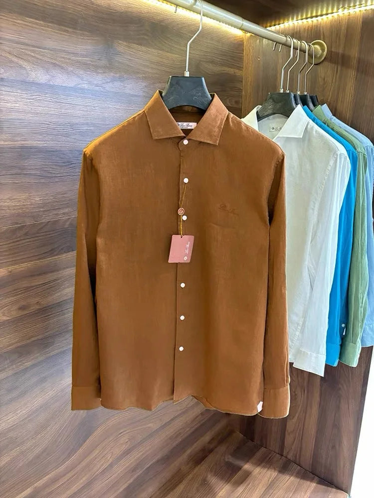 LP Italian Light Luxury Men's 100% Linen Business Casual Elegant Long Sleeve Shirt