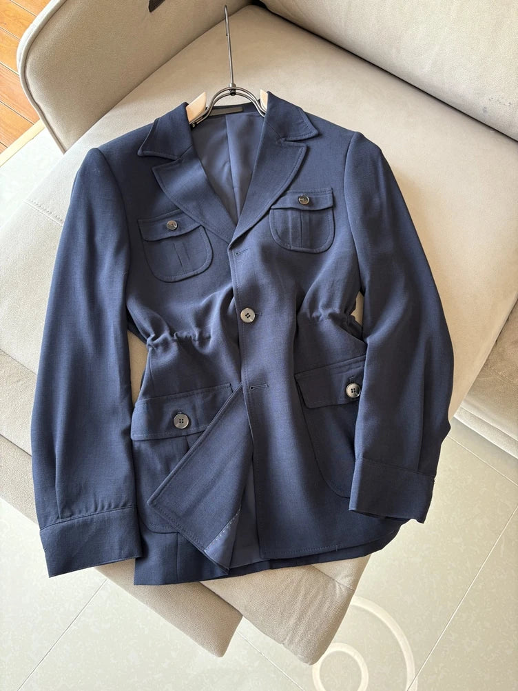 LP Italian Linen Elite Business Lapel Multi-Pocket Hunting Men's Jacket