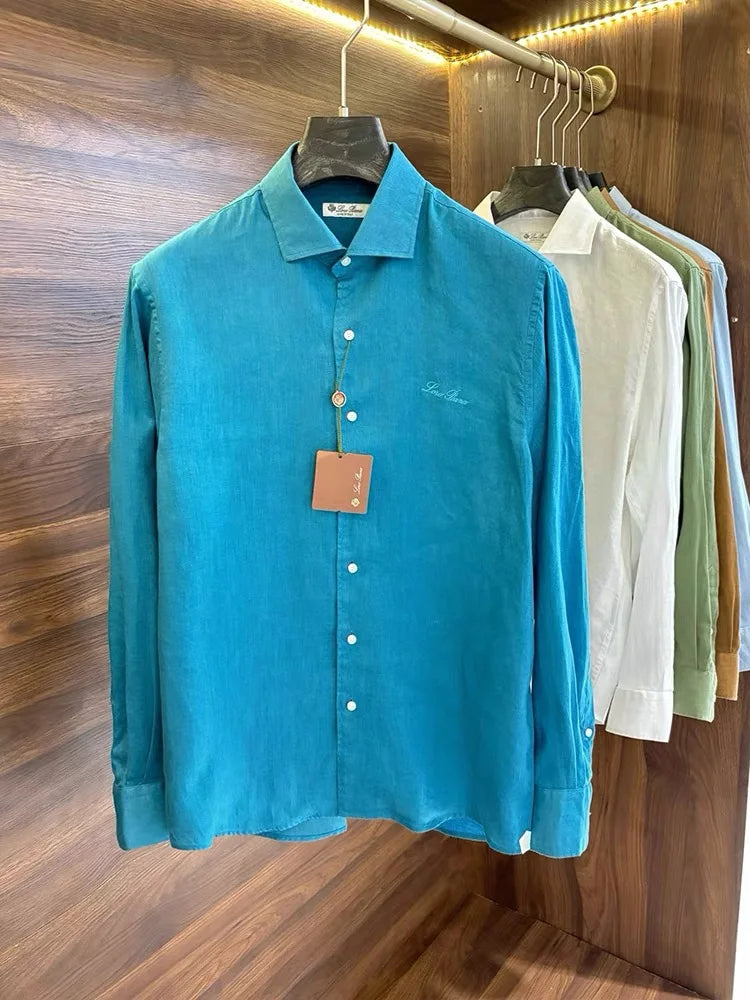 LP Italian Light Luxury Men's 100% Linen Business Casual Elegant Long Sleeve Shirt