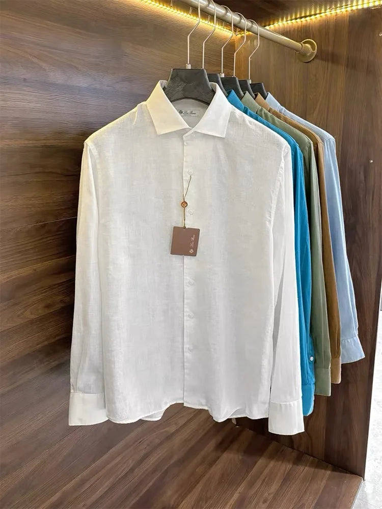 LP Italian Light Luxury Men's 100% Linen Business Casual Elegant Long Sleeve Shirt