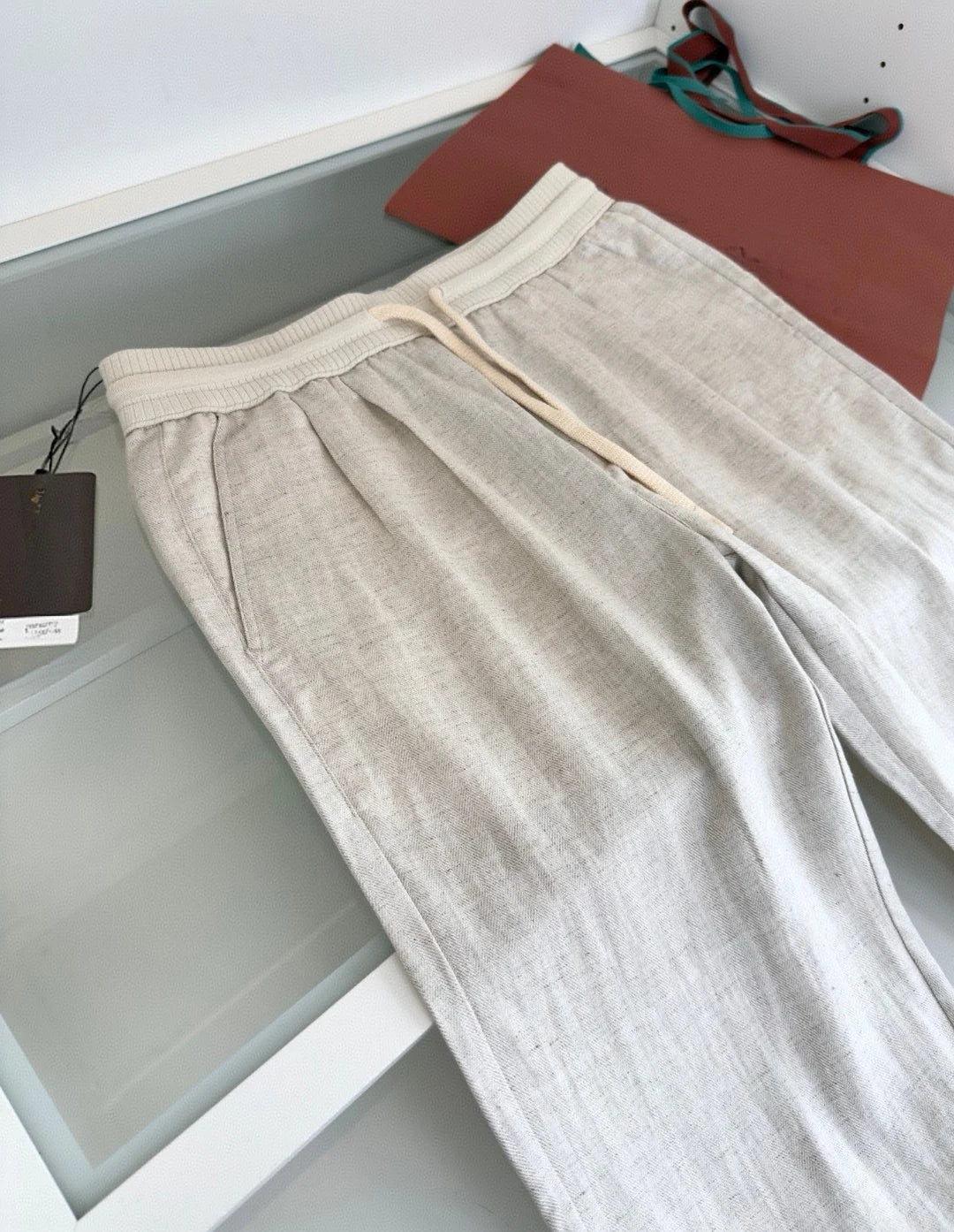 LP Italian old money style 25ss linen tencel elastic waist tether straight casual pants