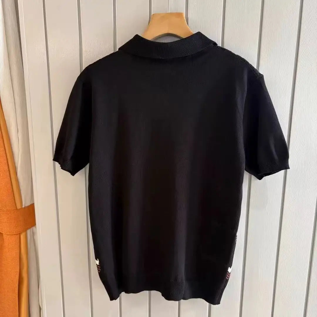 LP 25ss rhombus cashmere mulberry silk lapel short-sleeved casual polo shirt