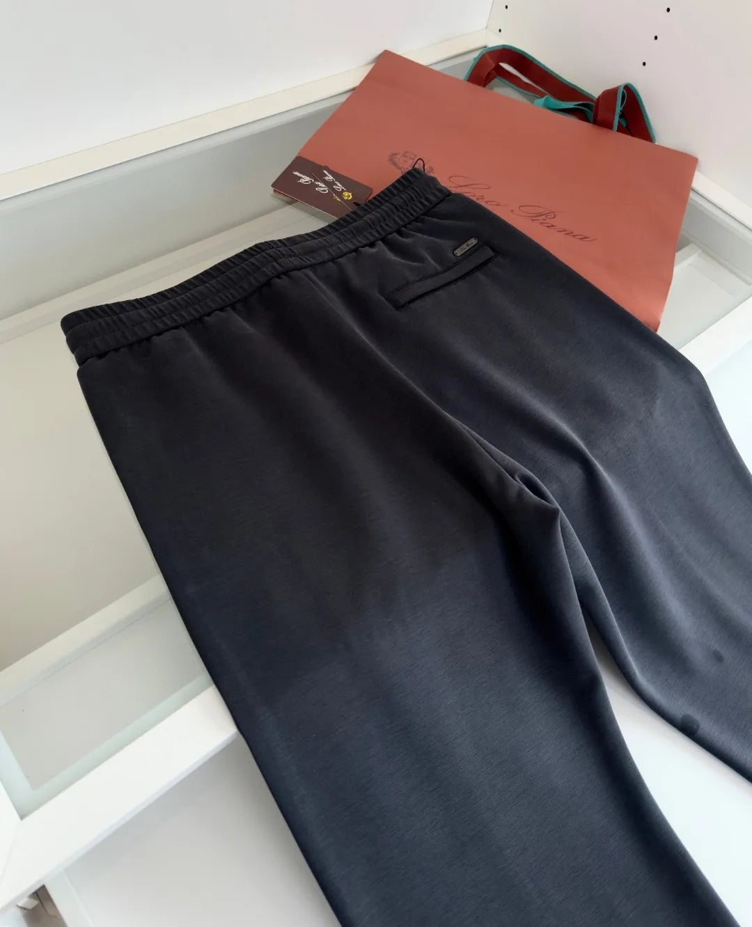 LP Italian 25ss cotton-blend soft elastic waist tether straight casual pants