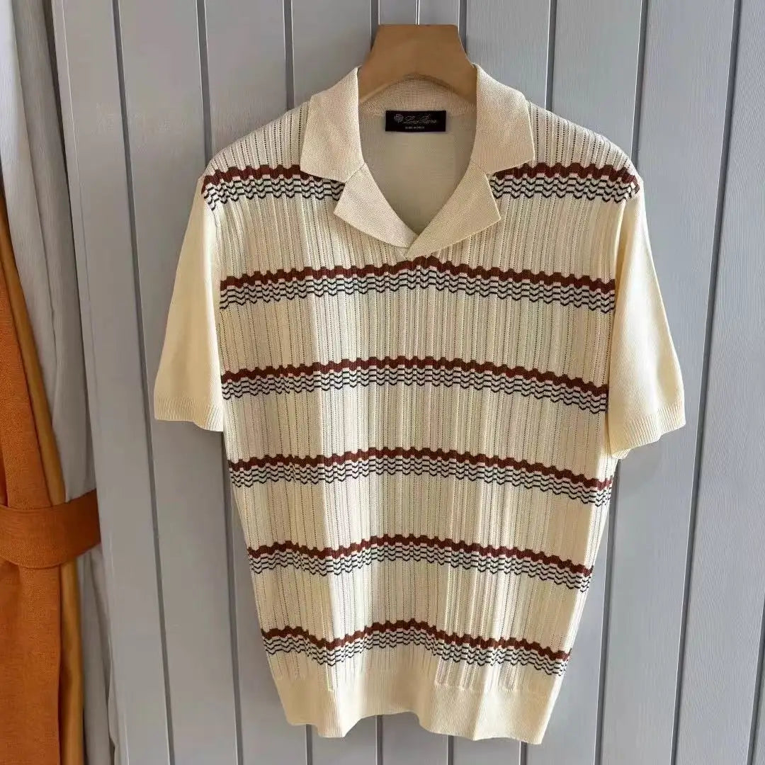 LP 25ss rhombus cashmere mulberry silk lapel short-sleeved casual polo shirt