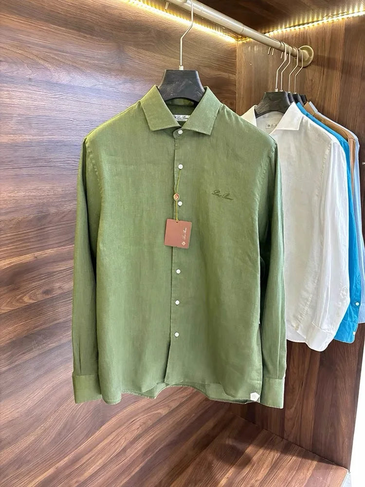 LP Italian Light Luxury Men's 100% Linen Business Casual Elegant Long Sleeve Shirt
