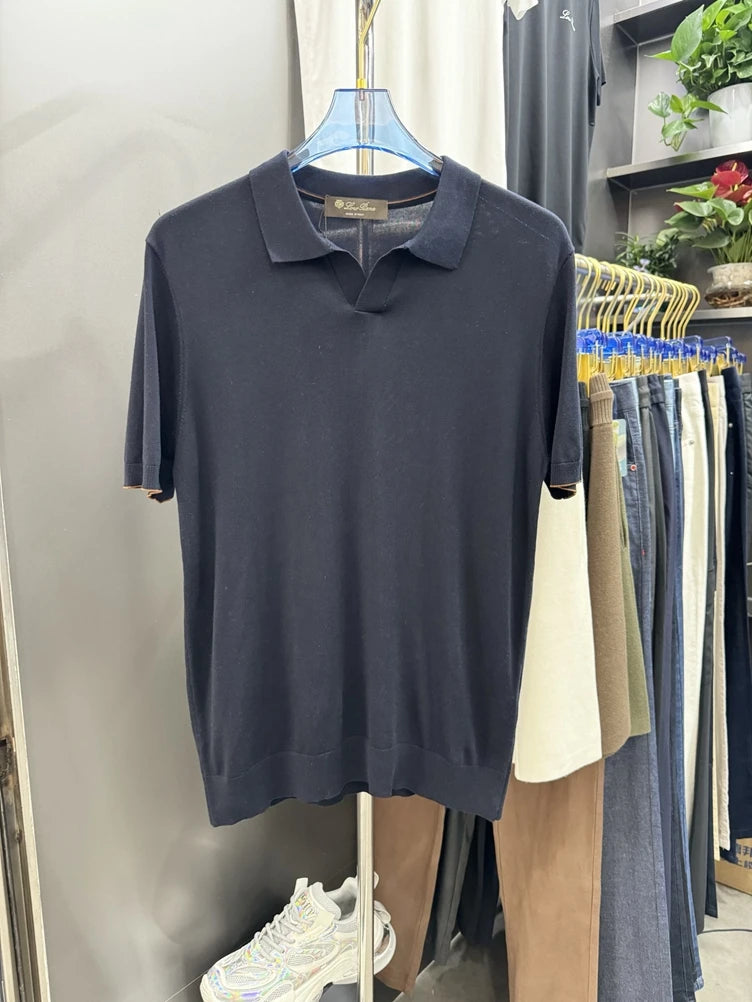 LP old money wind knitted business casual lapel short-sleeved T-shirt POLO shirt