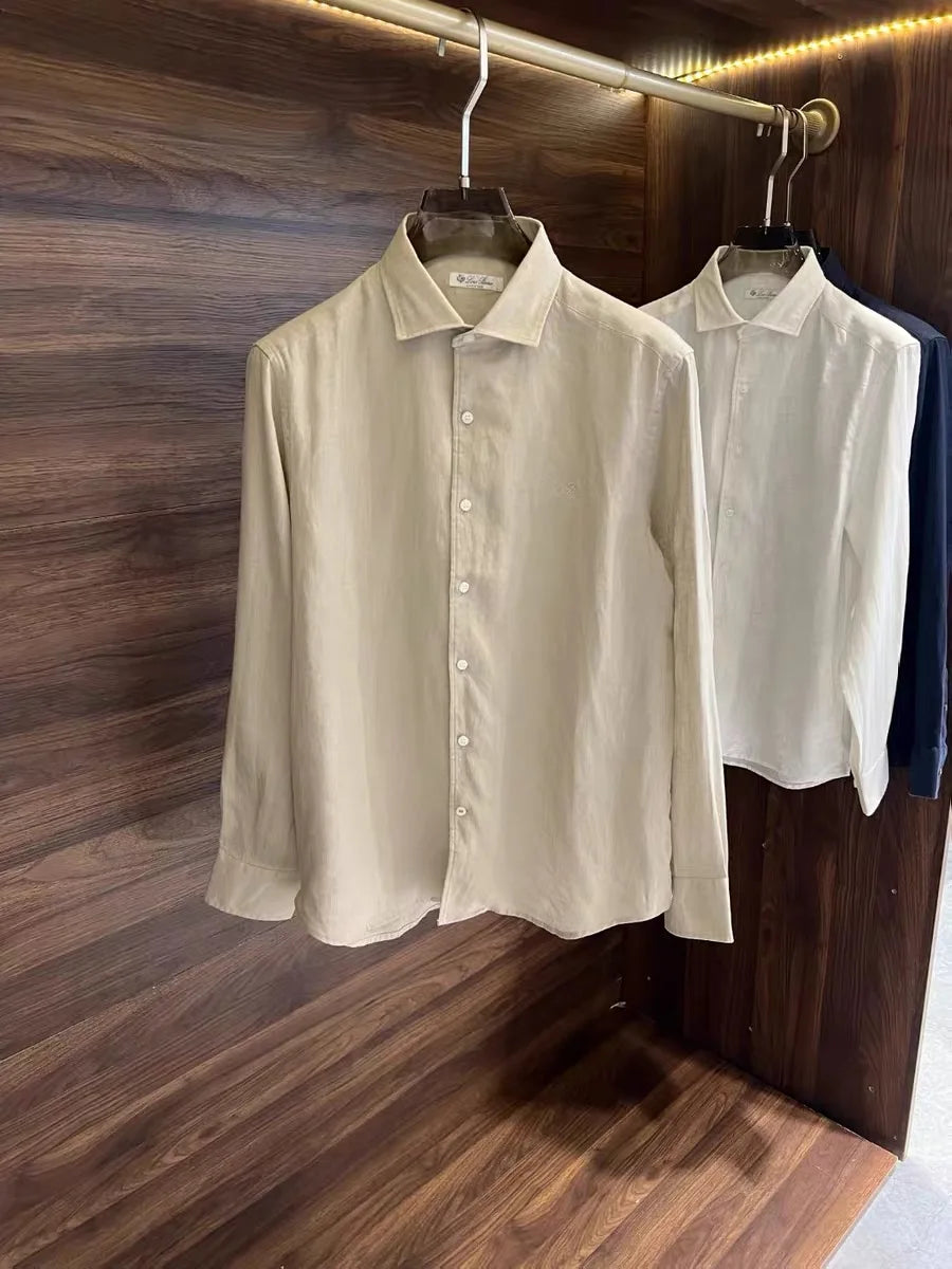 LP Italian Light Luxury Men's 100% Linen Business Casual Elegant Long Sleeve Shirt