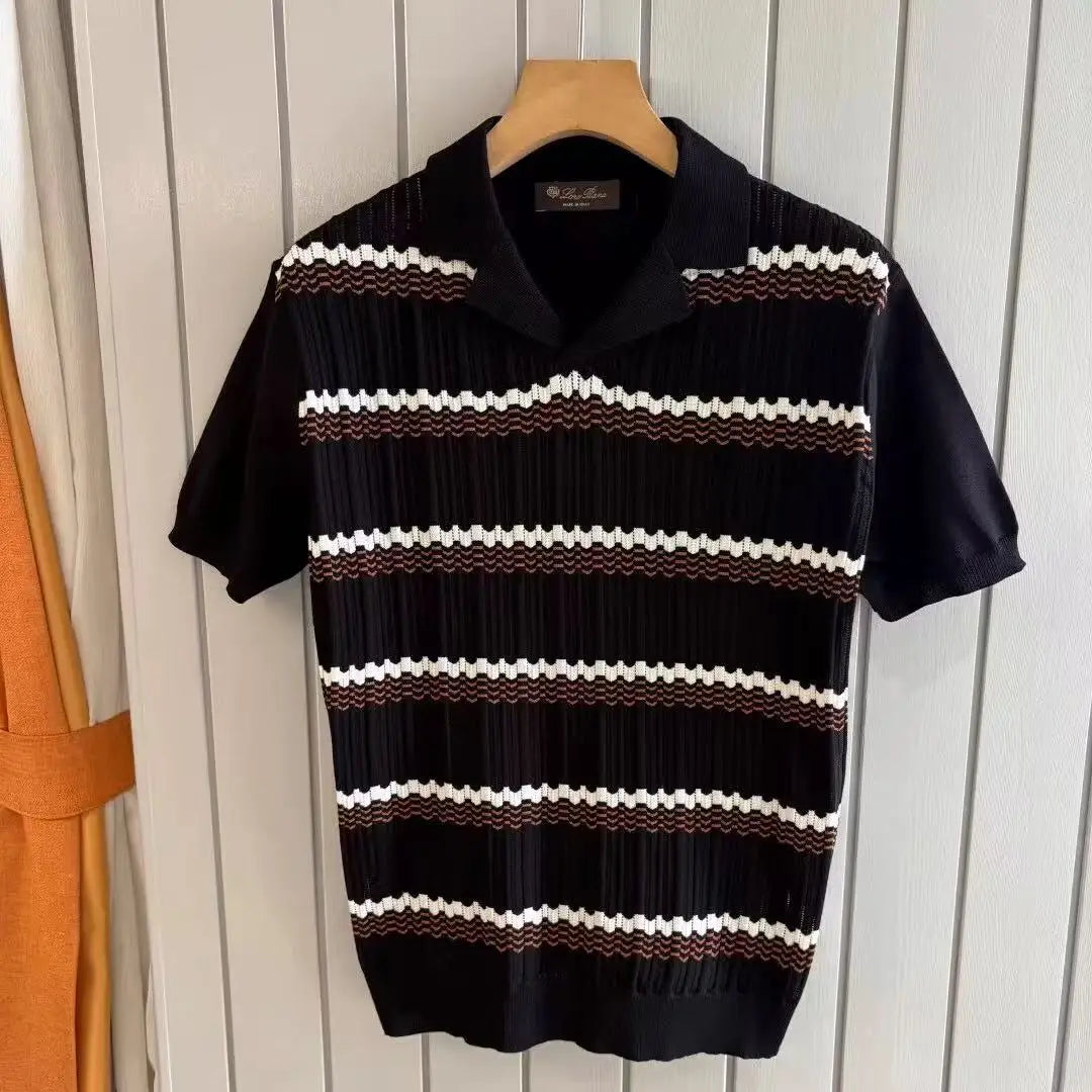 LP 25ss rhombus cashmere mulberry silk lapel short-sleeved casual polo shirt