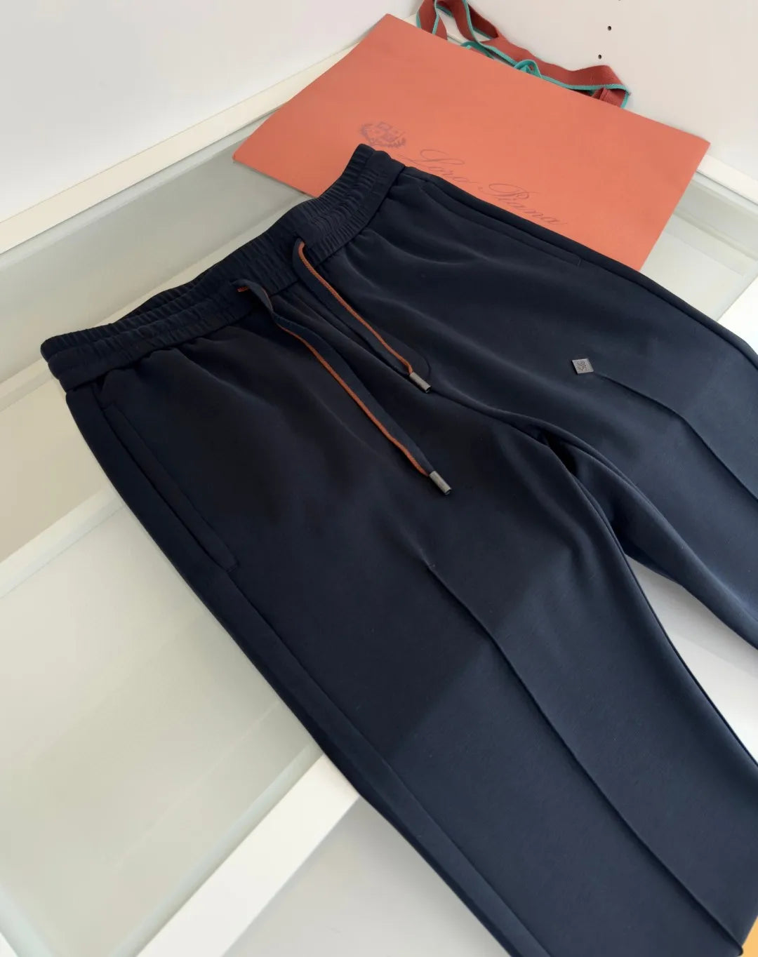 LP Italian 25ss cotton-blend soft elastic waist tether straight casual pants