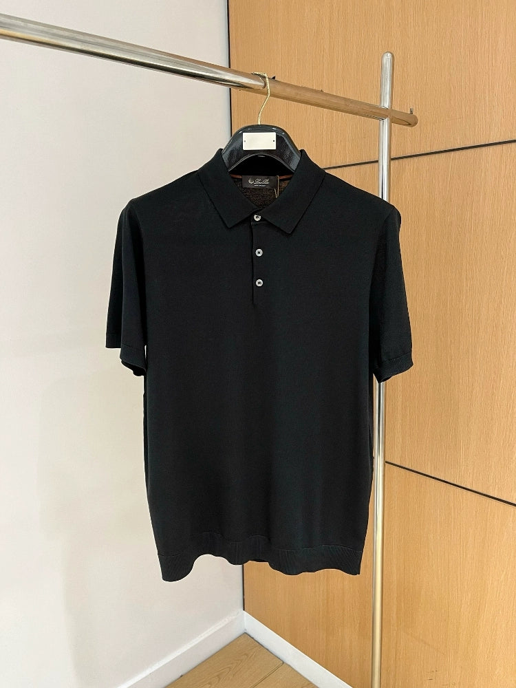 LP Italy 25ss business solid color men's casual lapel knitted polo shirt short sleeve