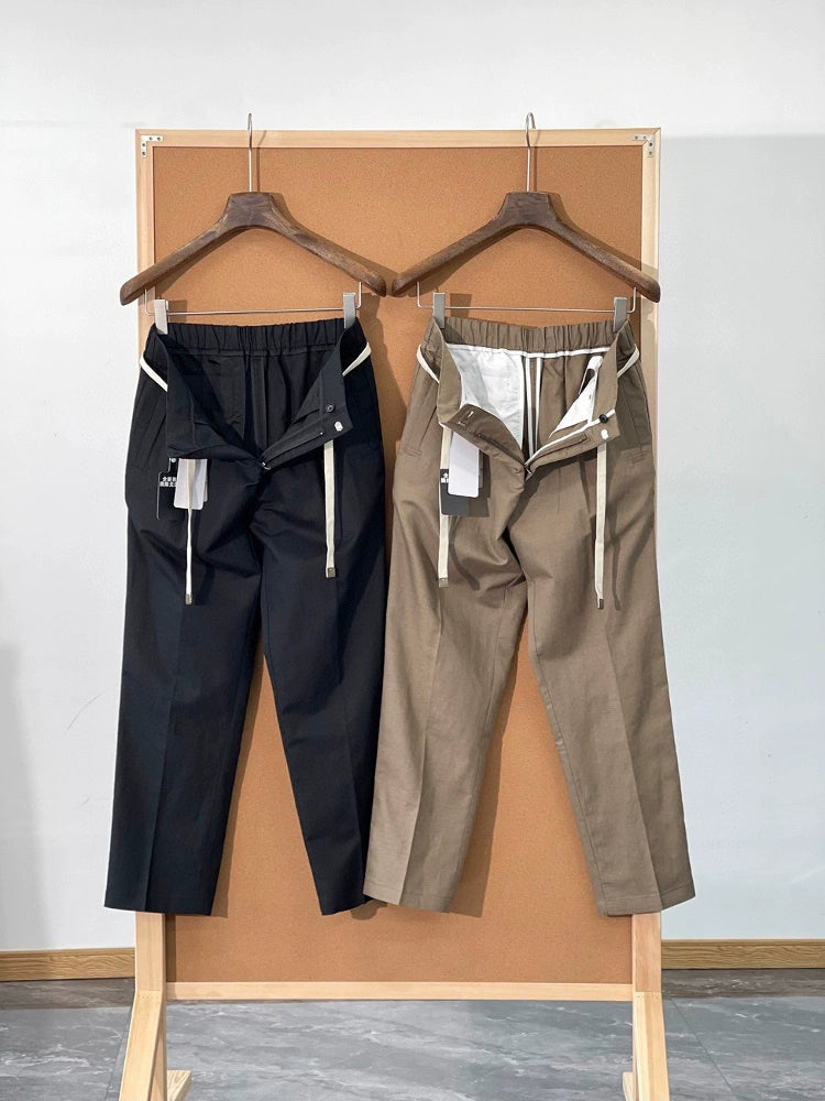 LP Italian 25ss old money solid color straight trousers men's drawstring elastic waist casual pants