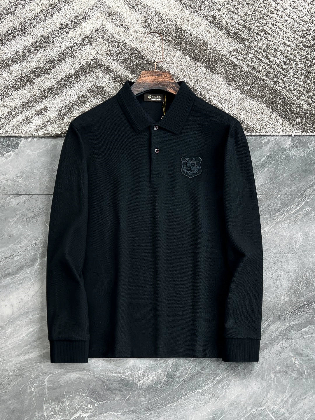 LP Italy 25ss business comfort pearl cotton badge casual lapel polo shirt long sleeve