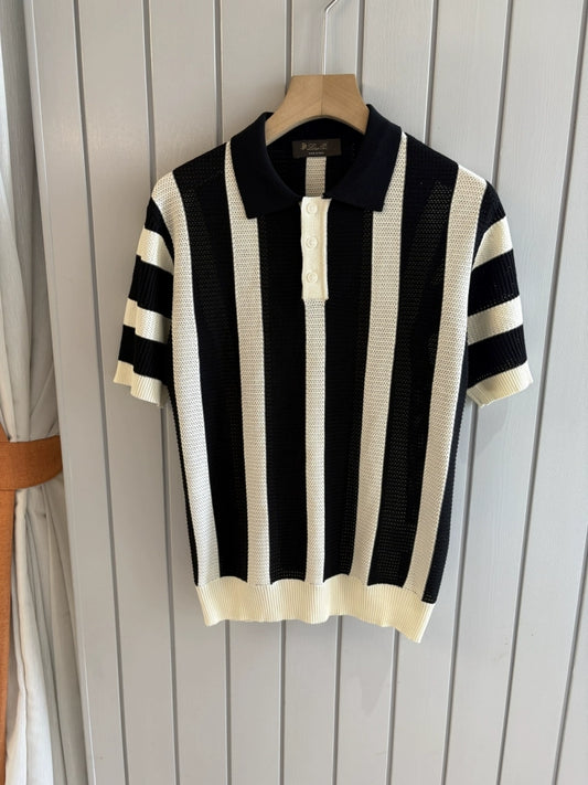 LP Italy 25ss hollow lapel knitted sweater men's casual short-sleeved polo shirt