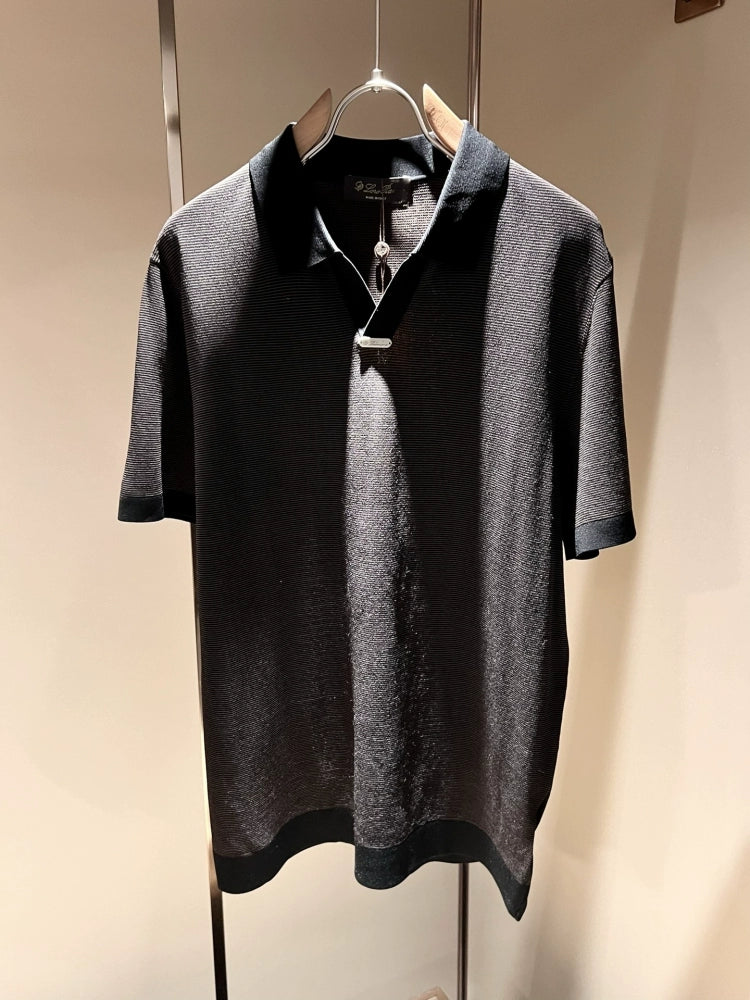 LP Italy 25ss Ilite knitted sweater striped casual V lapel polo shirt short sleeve