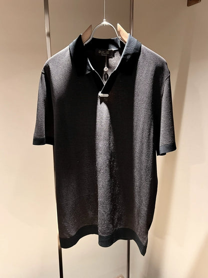 LP Italy 25ss Ilite knitted sweater striped casual V lapel polo shirt short sleeve
