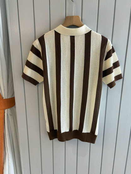 LP Italy 25ss hollow lapel knitted sweater men's casual short-sleeved polo shirt