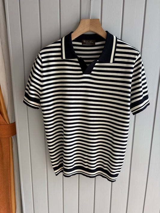 LP Italy 25ss striped V lapel knitted sweater men's casual short-sleeved polo shirt
