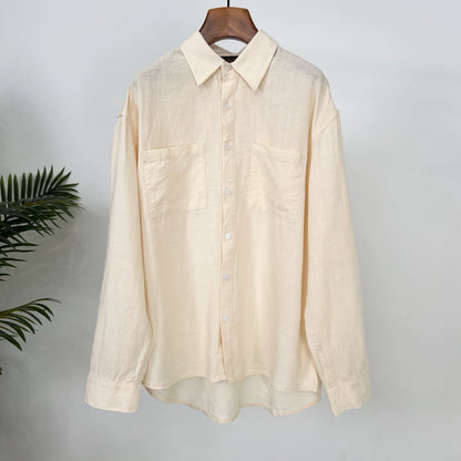 LP Italy 25ss solid color loose wide-footed linen pants lapel shirt men's casual suit