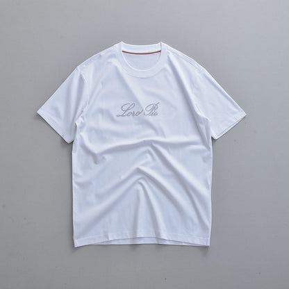 LP Italy 25Ss Letter Mercerized Cotton Crew Neck Half Sleeve Men's Casual Short Sleeve T-Shirt