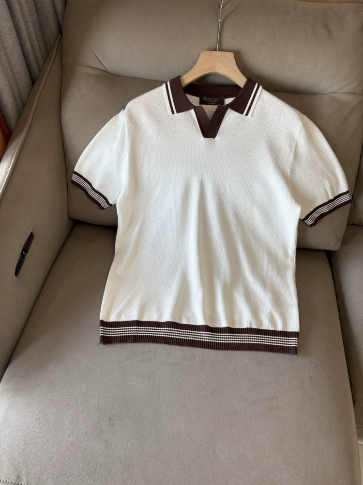 LP Italy 25SS solid color men's casual V lapel polo shirt short sleeve