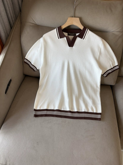 LP Italy 25SS solid color men's casual V lapel polo shirt short sleeve
