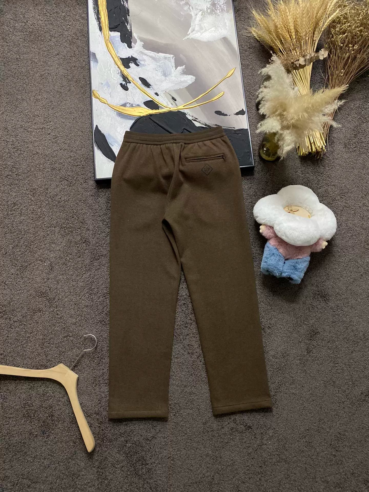 LP autumn and winter warm and comfortable straight drawstring men's casual velvet casual pants
