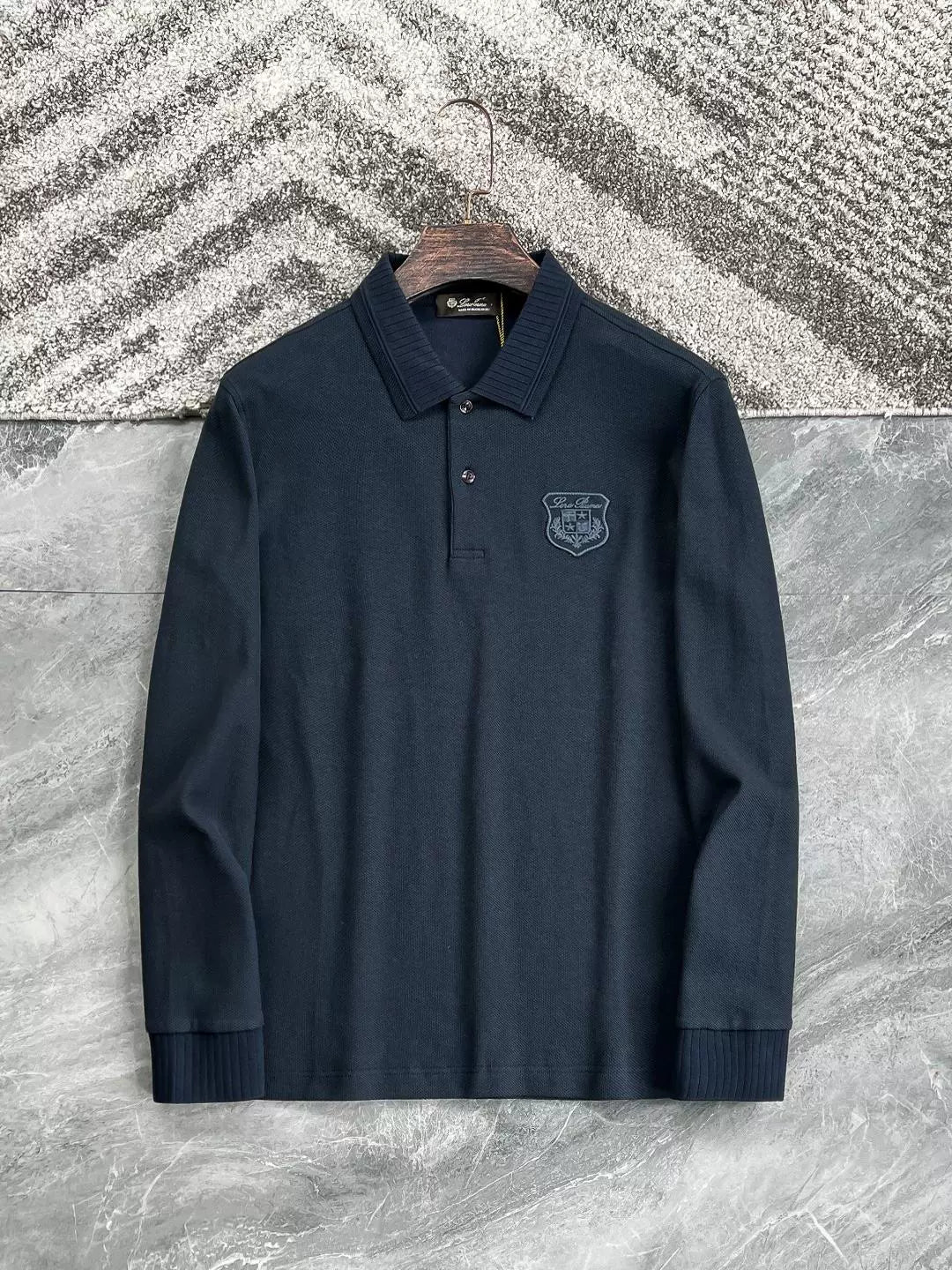 LP Italy 25ss business comfort pearl cotton badge casual lapel polo shirt long sleeve