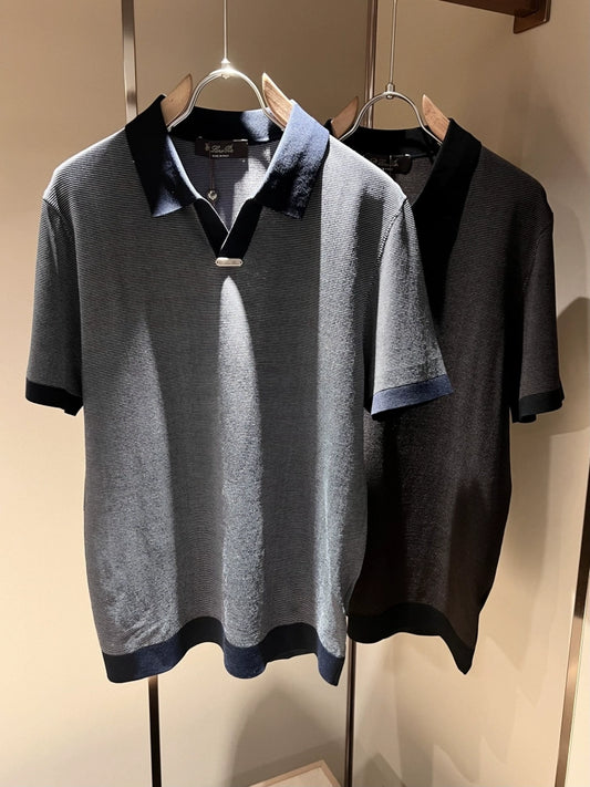 LP Italy 25ss Ilite knitted sweater striped casual V lapel polo shirt short sleeve