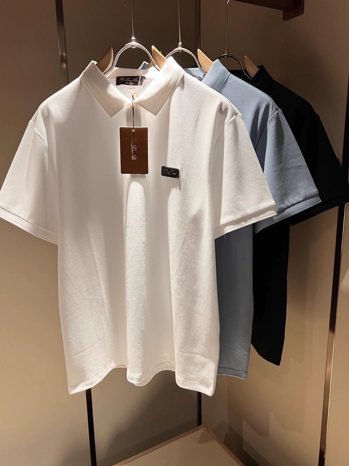 LP Italy 25ss simple pearl cotton men's casual lapel polo shirt short sleeve