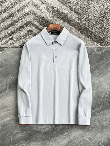 LP Italy 25ss simple business pearl cotton lapel men's casual long-sleeved polo shirt