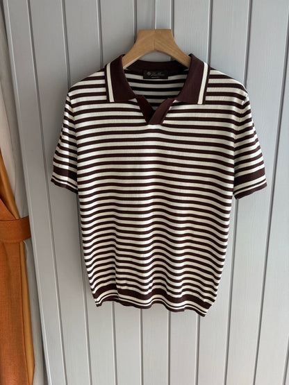 LP Italy 25ss striped V lapel knitted sweater men's casual short-sleeved polo shirt