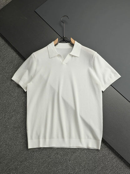 LP Italy 25ss simple business fashion solid color men's V lapel polo shirt short sleeve