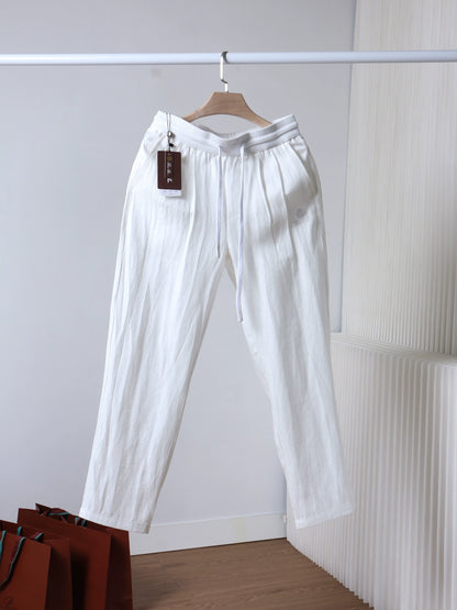 LP Italy 25ss comfortable and breathable Tencel linen drawstring trousers men's straight casual trousers